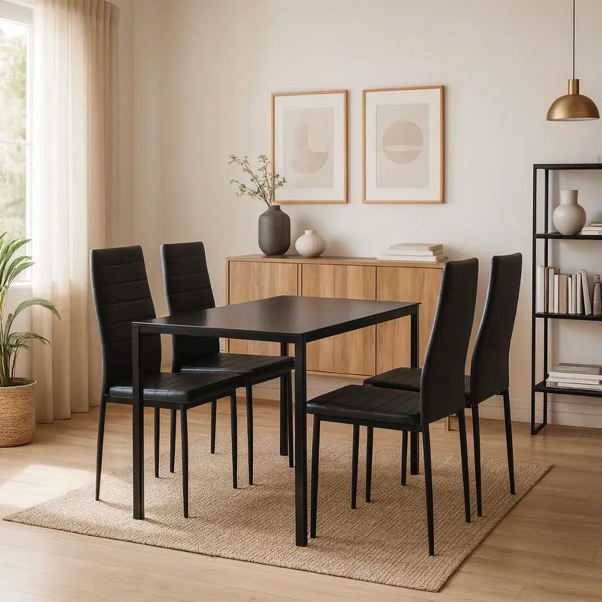 GENERICO - Juego De Comedor 4 Sillas Mesa Rectangular 120x60x75 cm Negro