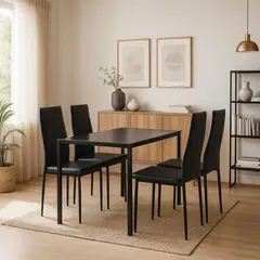 GENERICO - Juego De Comedor 4 Sillas Mesa Rectangular 120x60x75 cm Negro