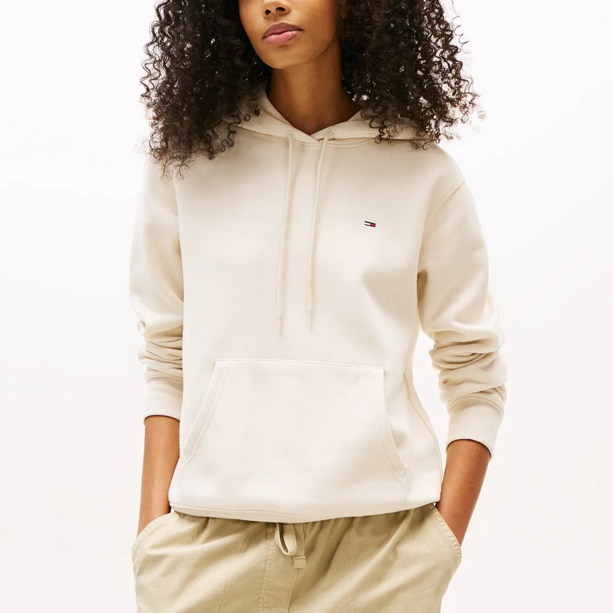 TOMMY HILFIGER - Polerón Hoodie Flag Logo Beige Tommy Jeans