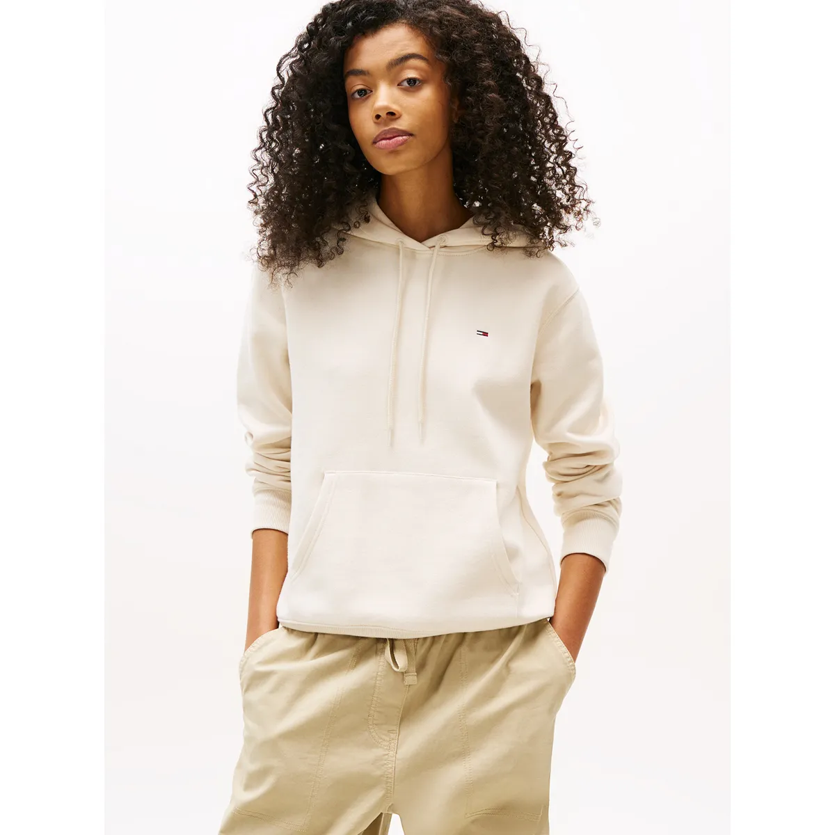 TOMMY HILFIGER - Polerón Hoodie Flag Logo Beige Tommy Jeans