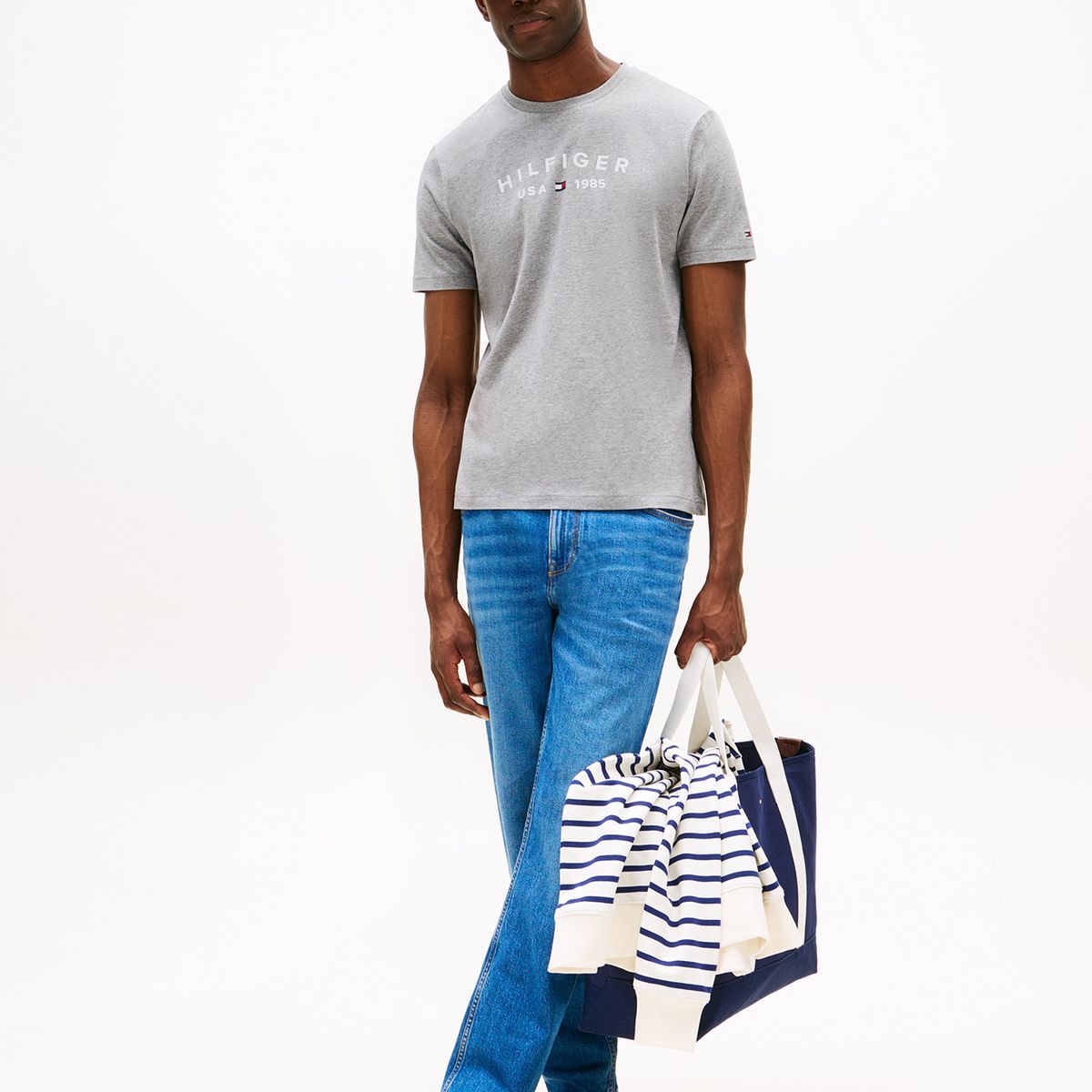 TOMMY HILFIGER - Polera Con Logo Estampado Gris Tommy Hilfiger