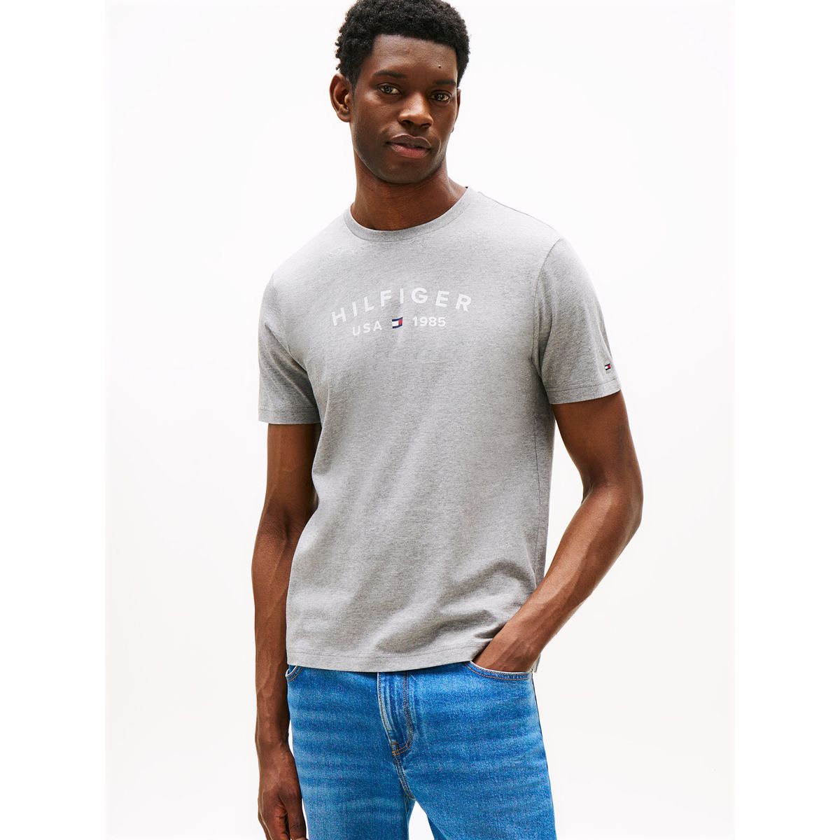 TOMMY HILFIGER - Polera Con Logo Estampado Gris Tommy Hilfiger