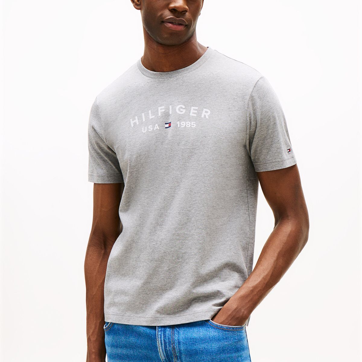 TOMMY HILFIGER - Polera Con Logo Estampado Gris Tommy Hilfiger