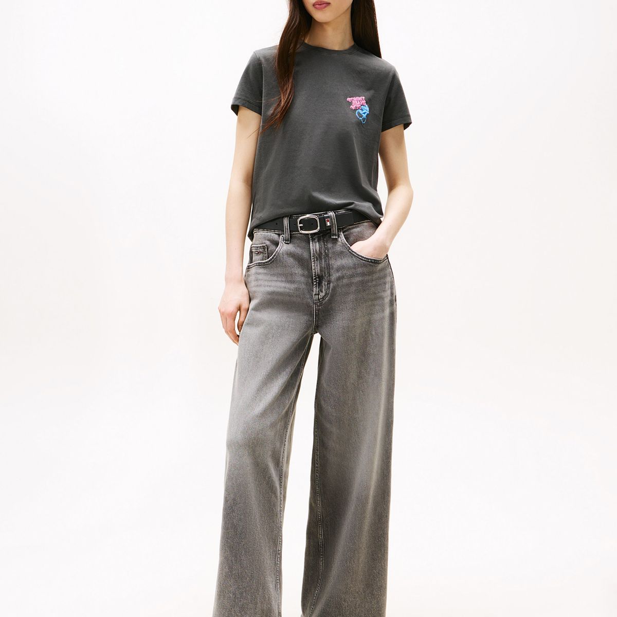 TOMMY HILFIGER - Polera Neon Cherry Logo Negro Tommy Jeans