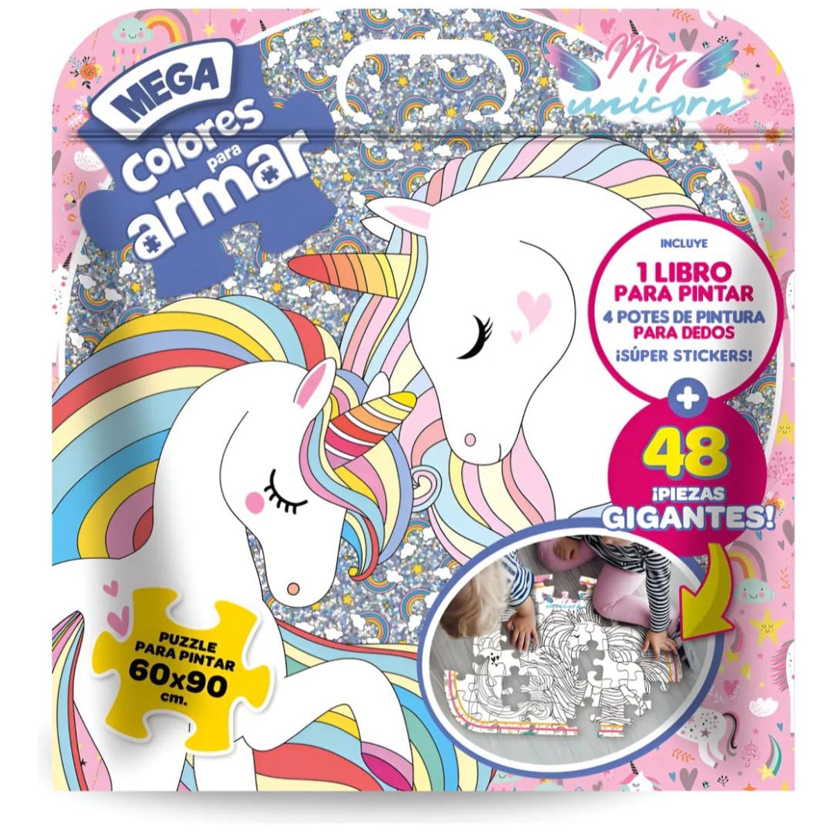 GENERICO - Puzzle Gigante 48 Pcs Set 2 en 1 para Armar y Pintar