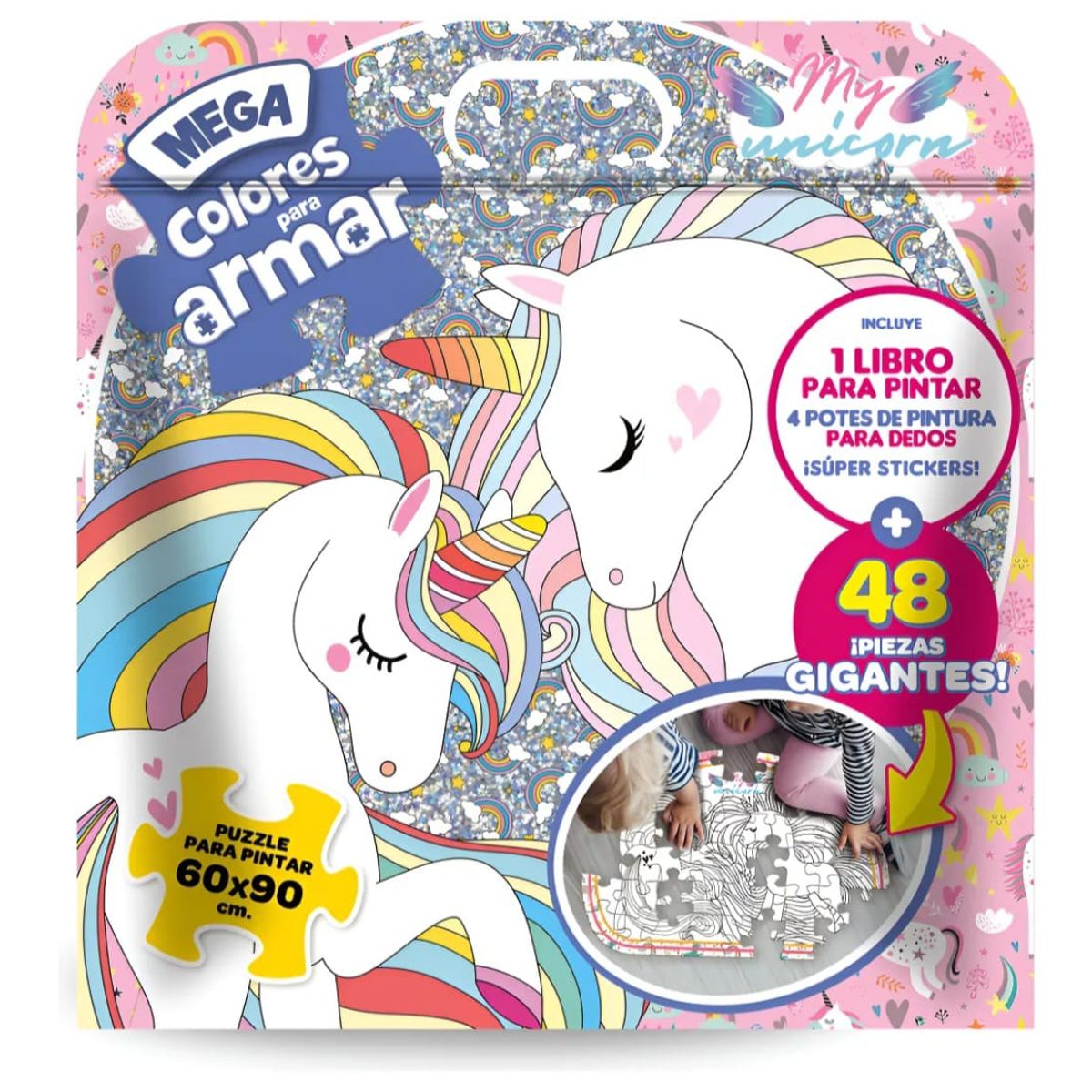 GENERICO - Puzzle Gigante 48 Pcs Set 2 en 1 para Armar y Pintar