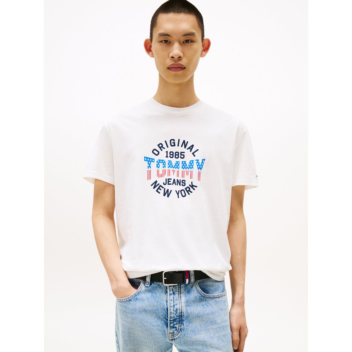 TOMMY HILFIGER - Polera Usa Circle Graphic Logo Blanco Tommy Jeans