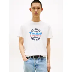 TOMMY HILFIGER - Polera Usa Circle Graphic Logo Blanco Tommy Jeans