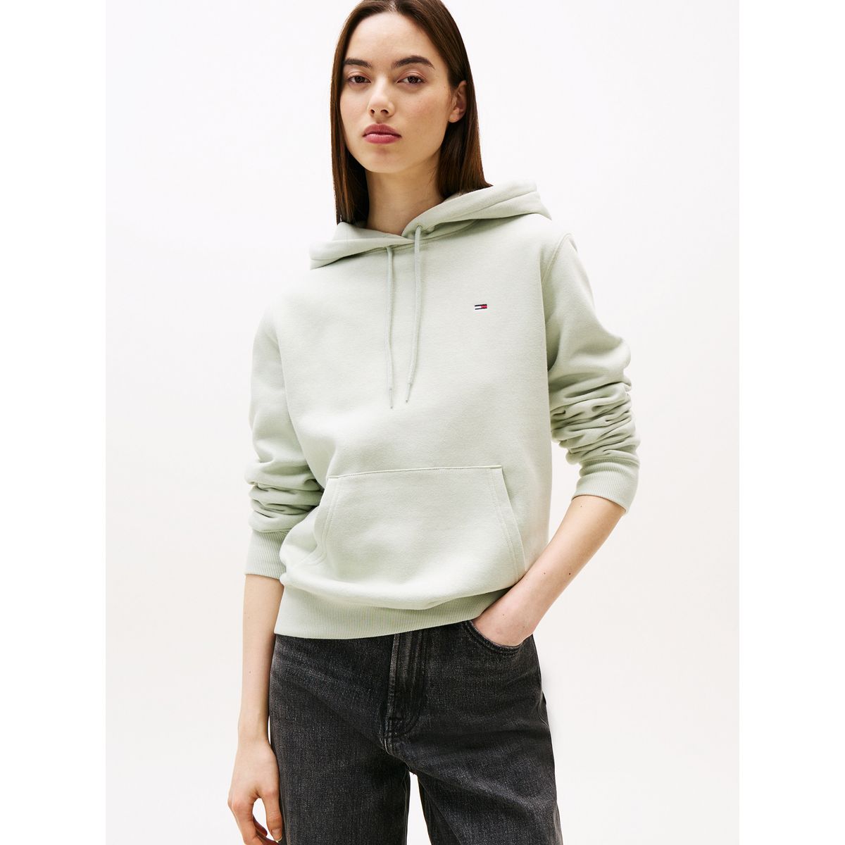 TOMMY HILFIGER - Polerón Hoodie Flag Logo Verde Tommy Jeans