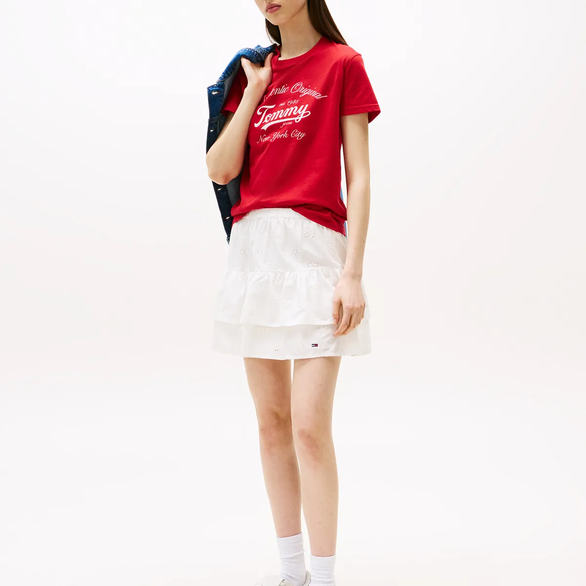 TOMMY HILFIGER - Polera Essential De Corte Regular Rojo Tommy Jeans