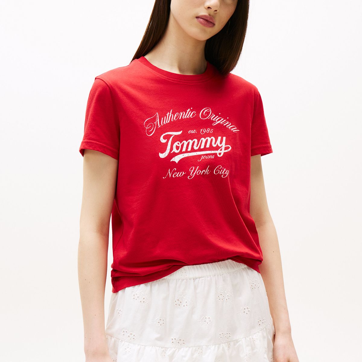 TOMMY HILFIGER - Polera Essential De Corte Regular Rojo Tommy Jeans