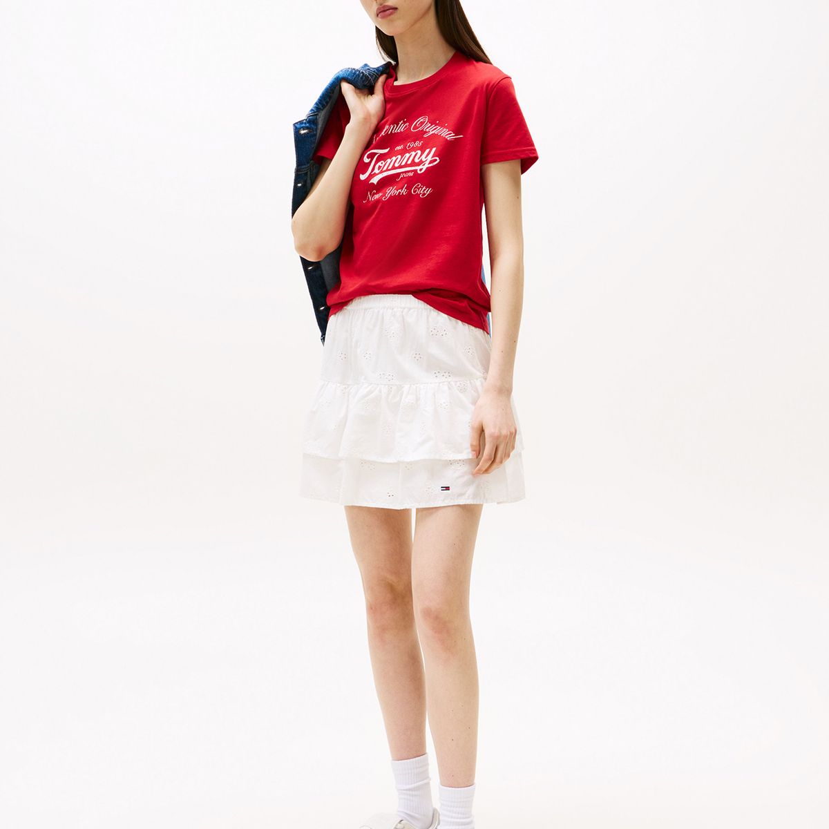 TOMMY HILFIGER - Polera Essential De Corte Regular Rojo Tommy Jeans