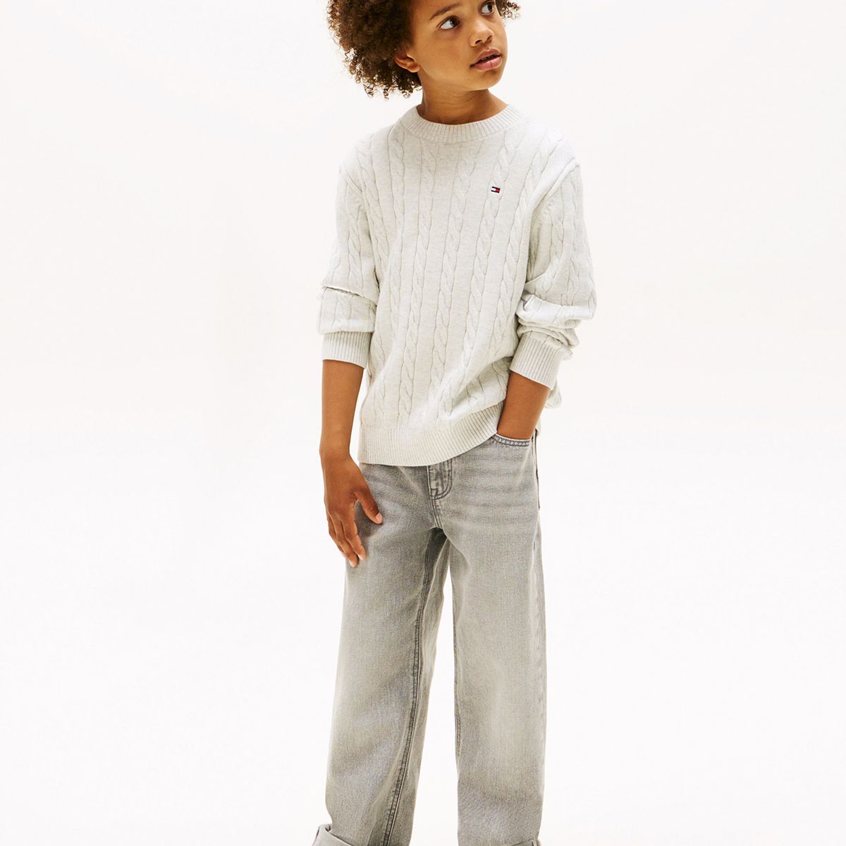 TOMMY HILFIGER - Sweater De Niño De Punto Trenzado Gris Tommy Hilfiger