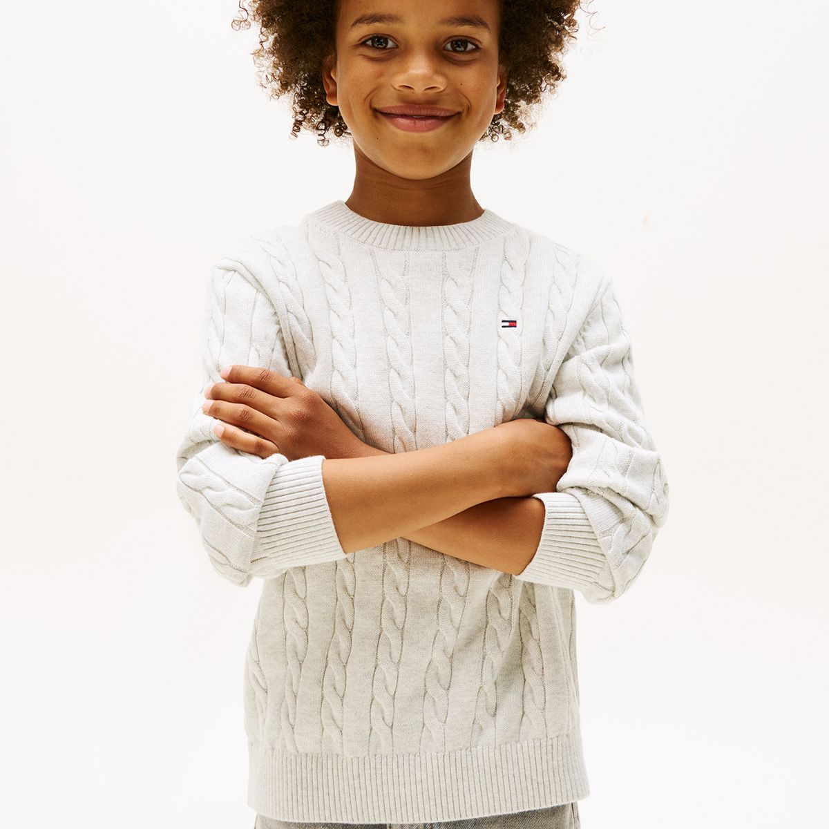 TOMMY HILFIGER - Sweater De Niño De Punto Trenzado Gris Tommy Hilfiger