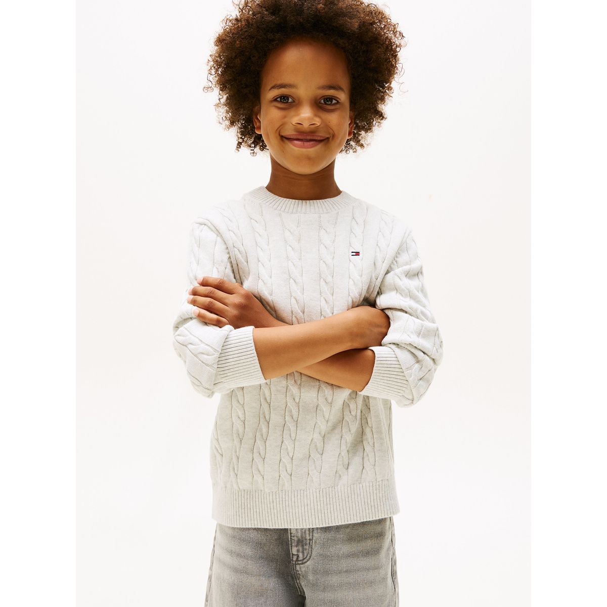 TOMMY HILFIGER - Sweater De Niño De Punto Trenzado Gris Tommy Hilfiger