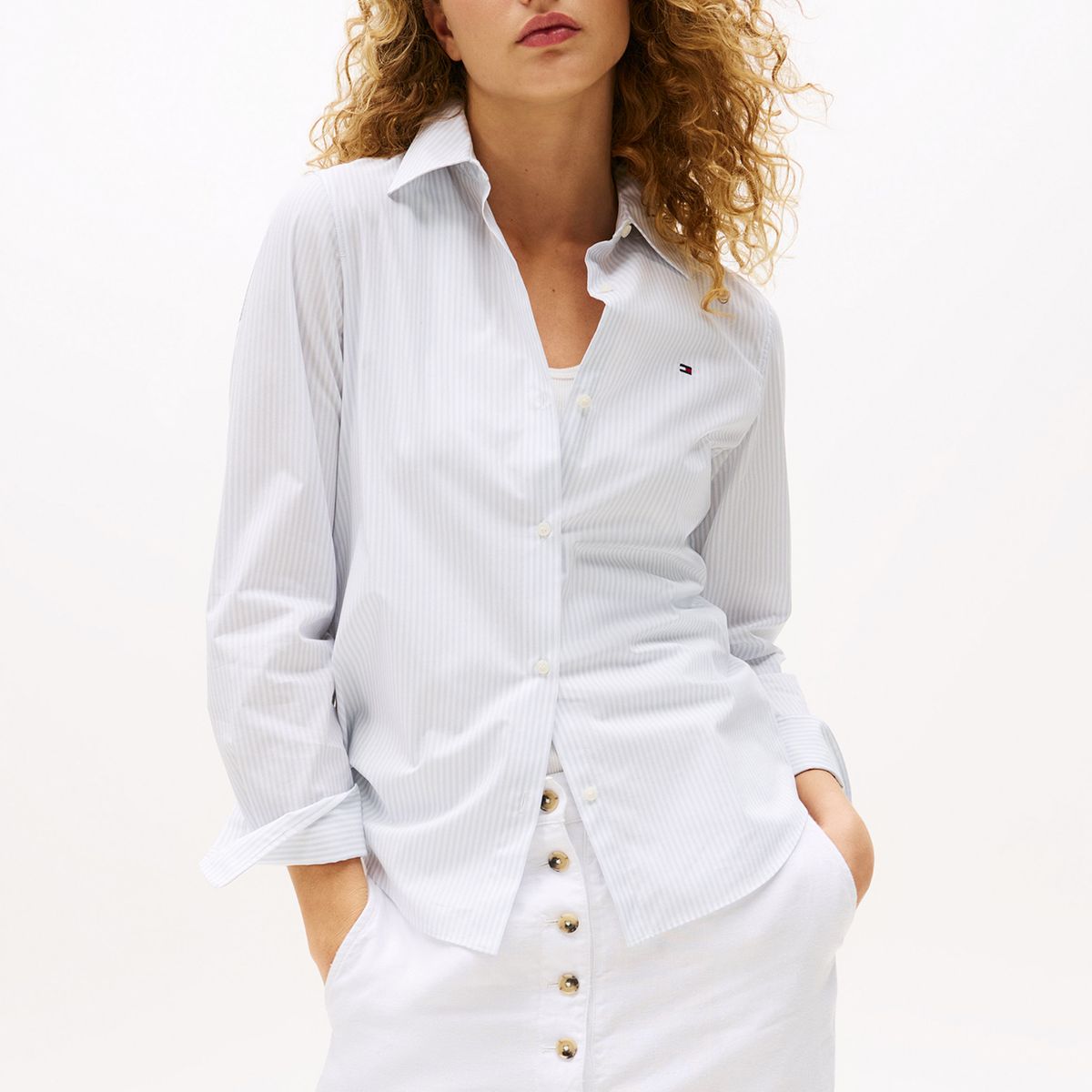 TOMMY HILFIGER - Camisa A Rayas De Corte Regular Celeste Tommy Hilfiger