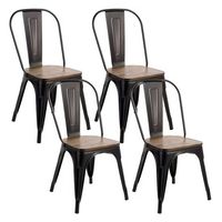 Sillas Tolix con Asiento De madera Set 4 sillas Negras