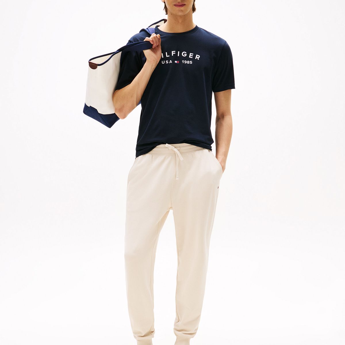 TOMMY HILFIGER - Joggers Essential Terry Con Logo Beige Tommy Hilfiger