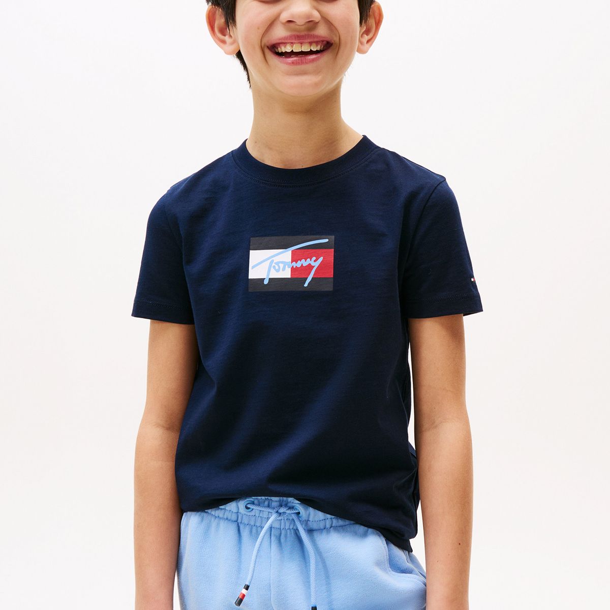 TOMMY HILFIGER - Polera Script Flag Logo Azul Tommy Hilfiger