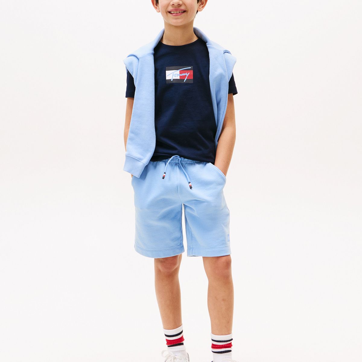 TOMMY HILFIGER - Polera Script Flag Logo Azul Tommy Hilfiger