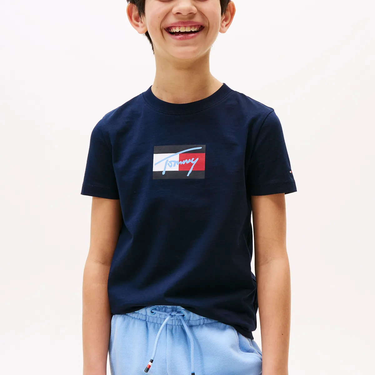 TOMMY HILFIGER - Polera Script Flag Logo Azul Tommy Hilfiger