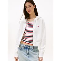 Polerón Hoodie Cropped Con Cierre Blanco Tommy Jeans