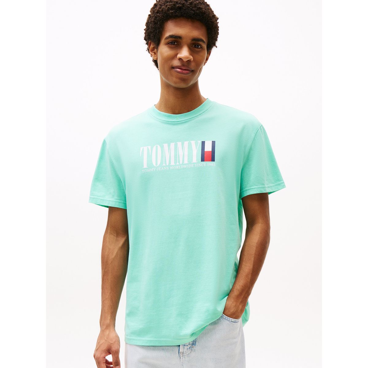 TOMMY HILFIGER - Polera C-Neck Con Logo Verde Tommy Jeans