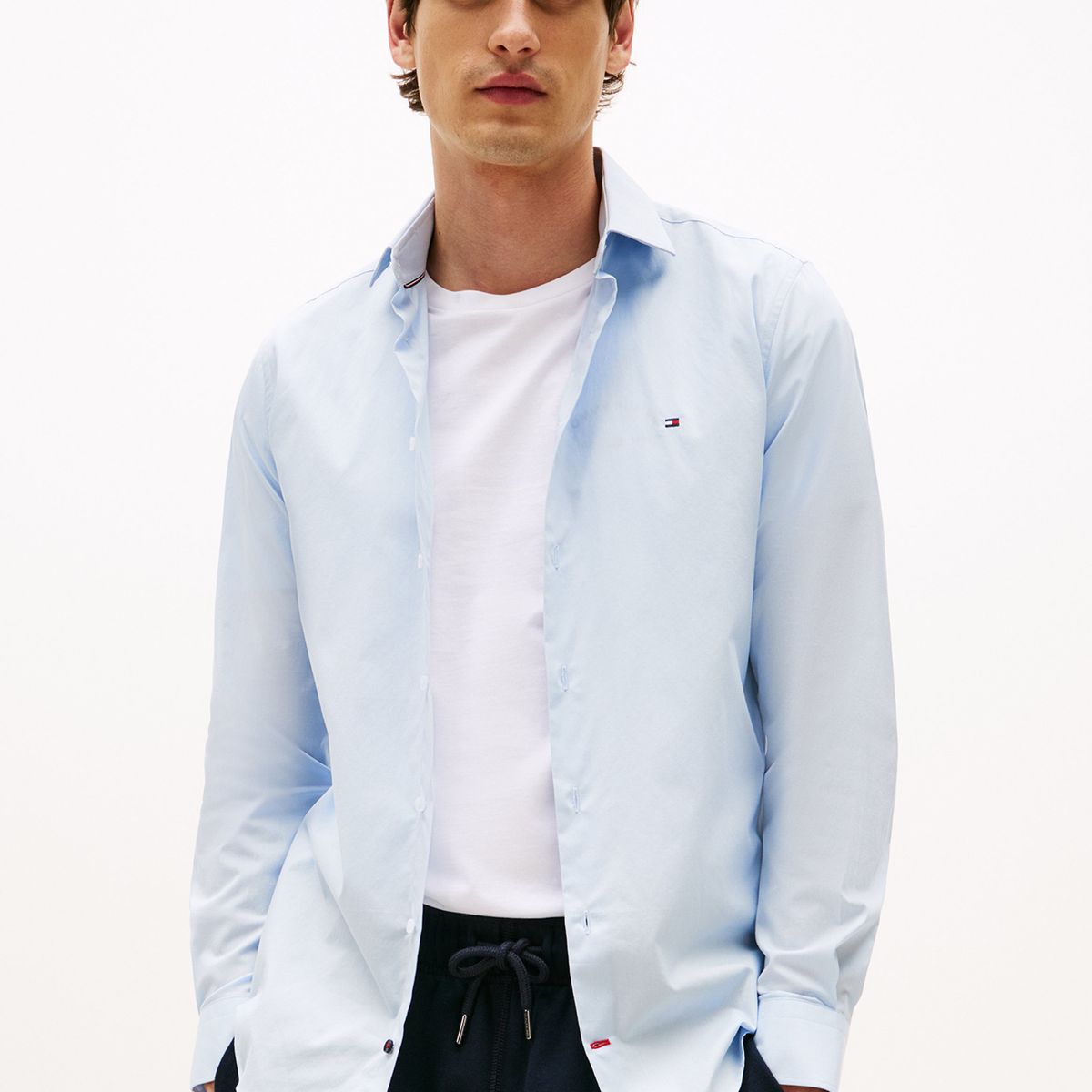 TOMMY HILFIGER - Camisa Flex Poplin Slim Fit Celeste Tommy Hilfiger