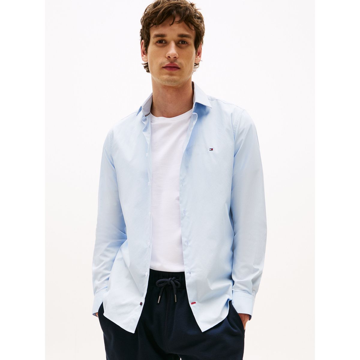 TOMMY HILFIGER - Camisa Flex Poplin Slim Fit Celeste Tommy Hilfiger