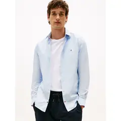 TOMMY HILFIGER - Camisa Flex Poplin Slim Fit Celeste