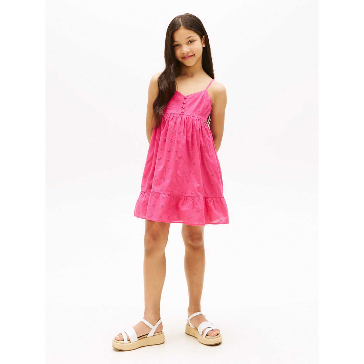 TOMMY HILFIGER - Vestido Broderie Solid Rosado Tommy Hilfiger