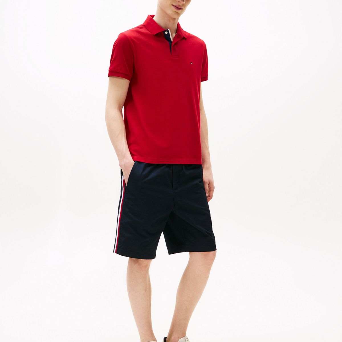 TOMMY HILFIGER - Polo Cuello A Contraste Con Logo Rojo Tommy Hilfiger