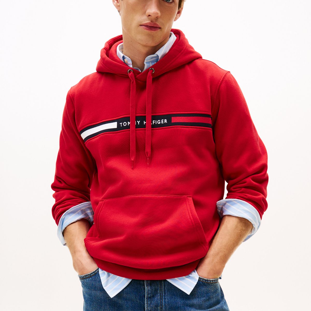 TOMMY HILFIGER - Polerón Hoodie Chest Logo Rojo Tommy Hilfiger