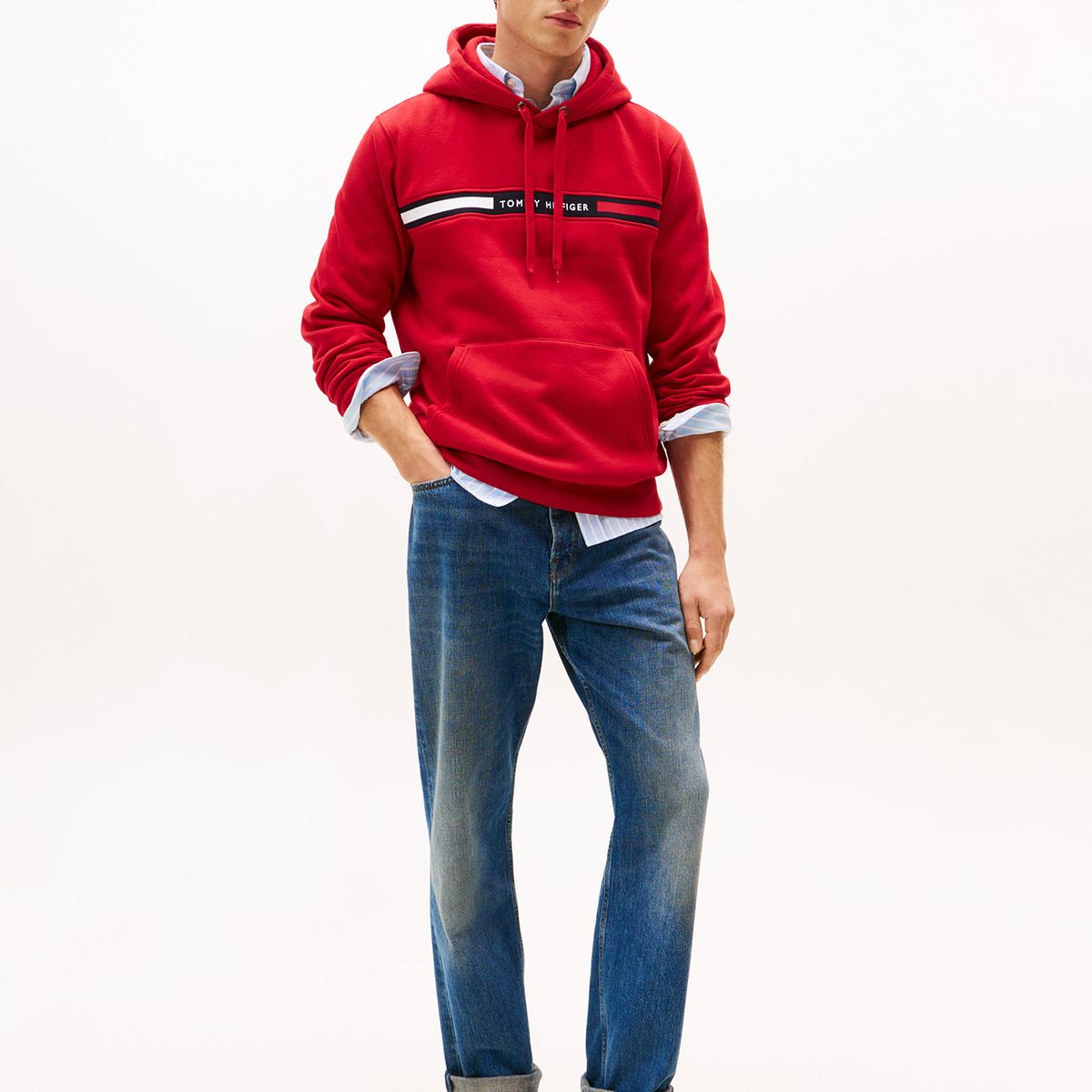 TOMMY HILFIGER - Polerón Hoodie Chest Logo Rojo Tommy Hilfiger