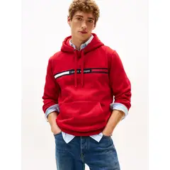 TOMMY HILFIGER - Polerón Hoodie Chest Logo Rojo