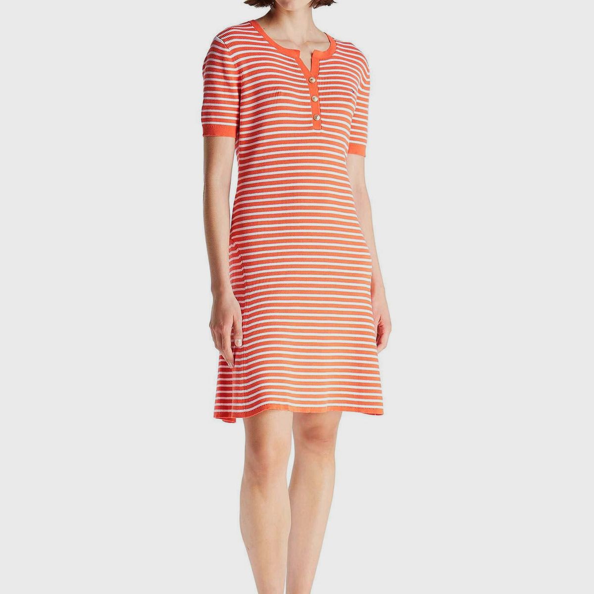 TOMMY HILFIGER - Vestido De Rayas Con Logo Naranjo Tommy Hilfiger