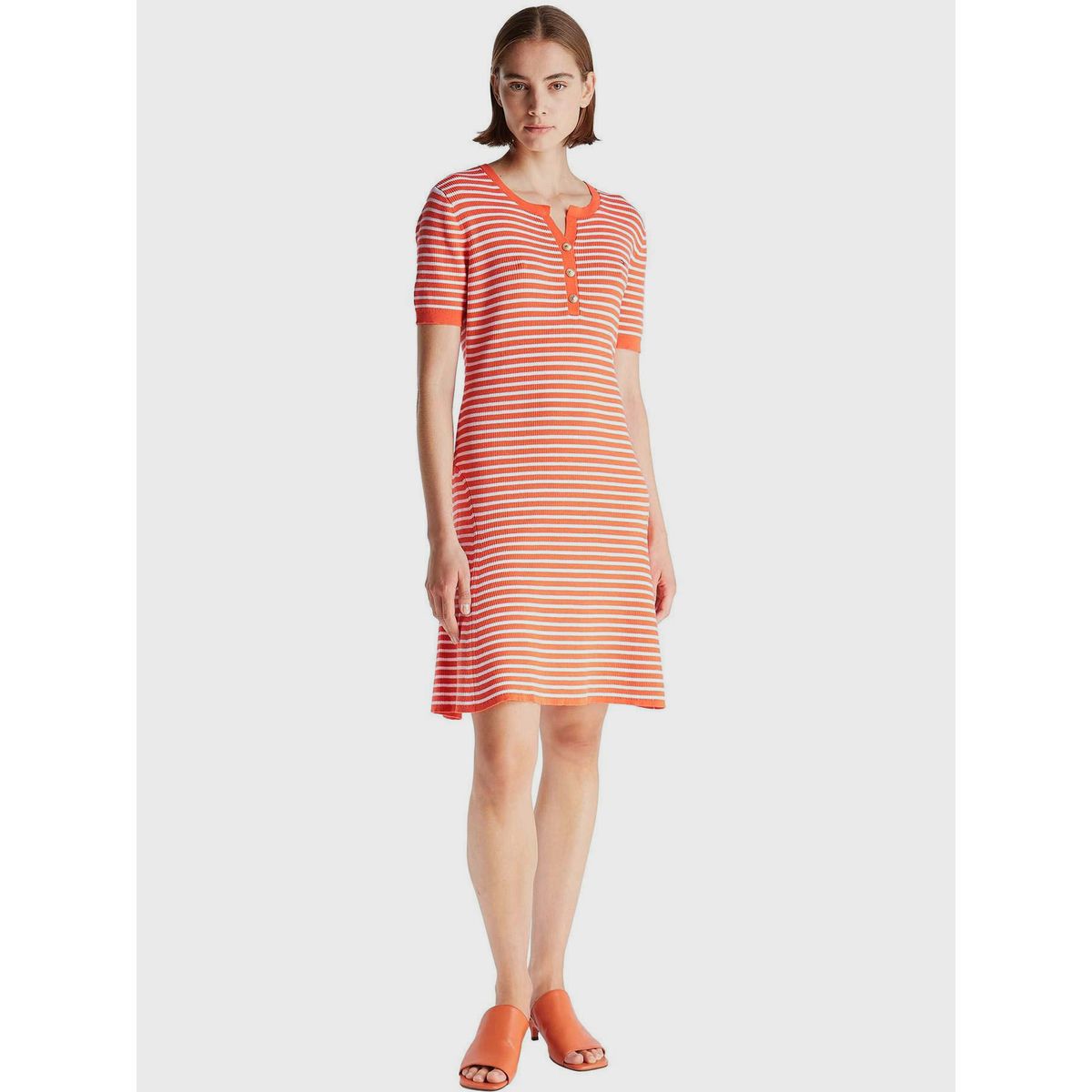 TOMMY HILFIGER - Vestido De Rayas Con Logo Naranjo Tommy Hilfiger
