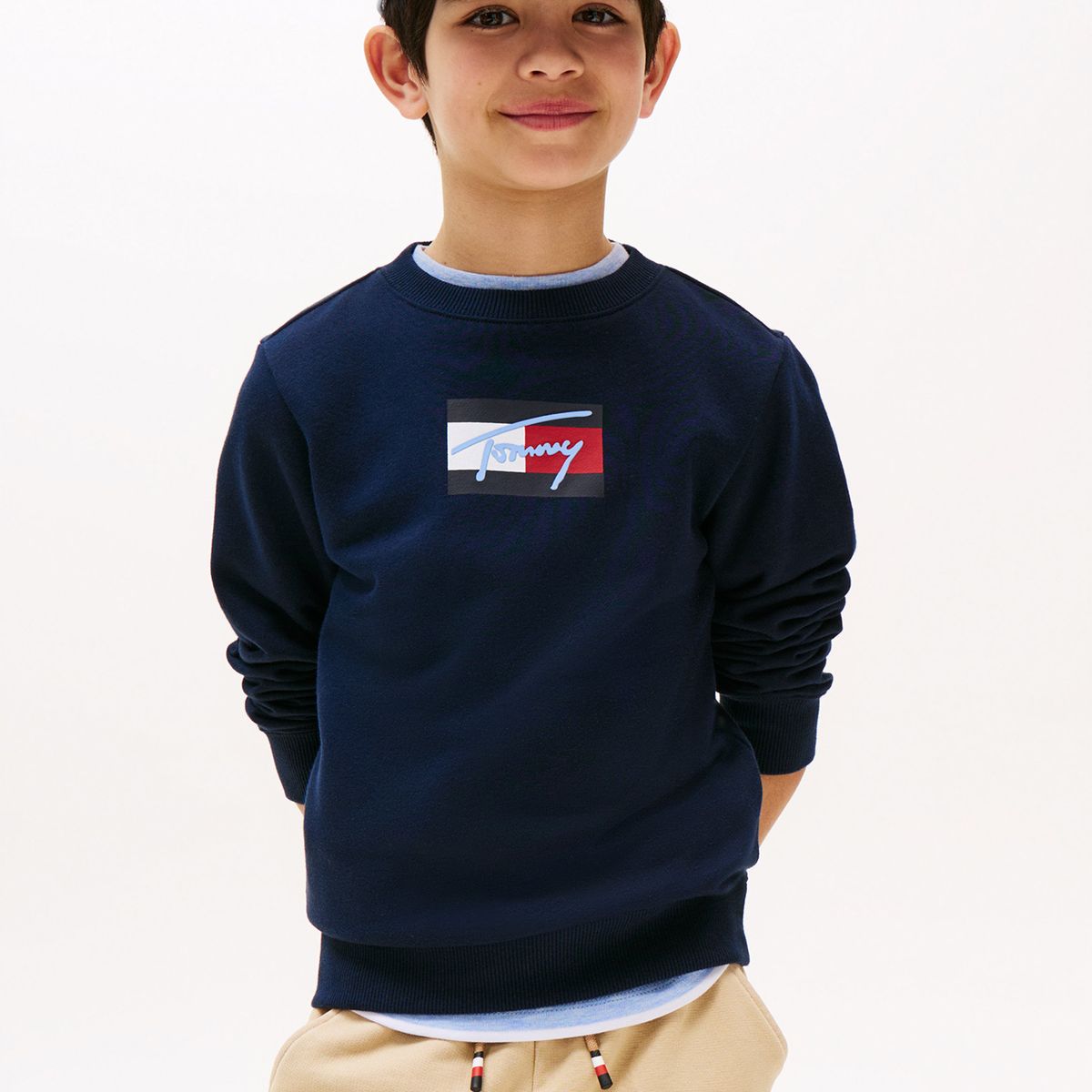 TOMMY HILFIGER - Polerón De Niño Con Logo Signature Azul Tommy Hilfiger