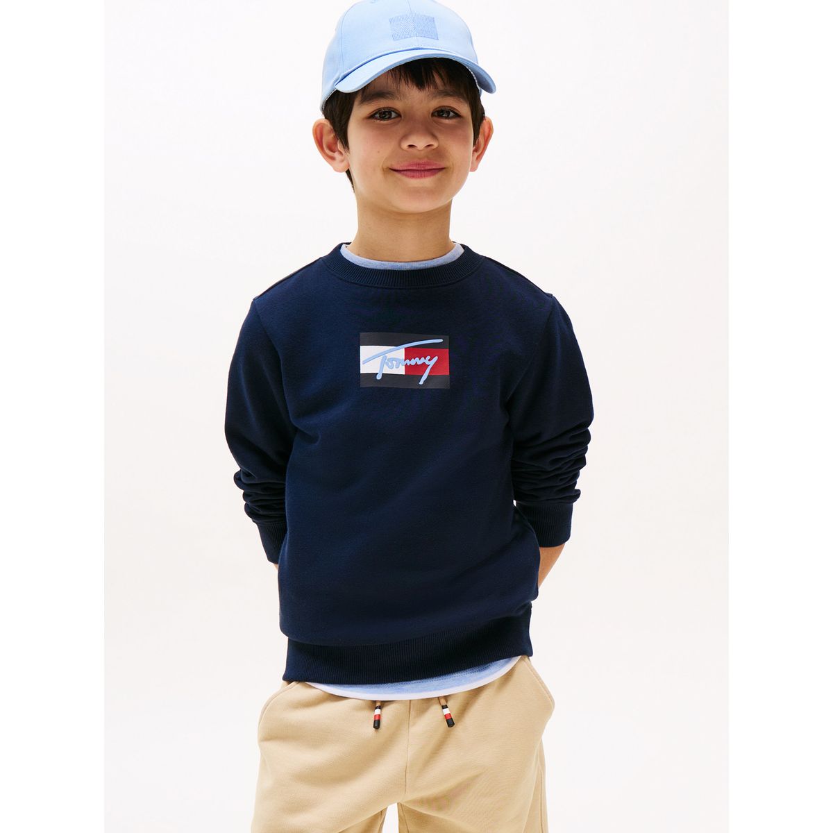 TOMMY HILFIGER - Polerón De Niño Con Logo Signature Azul Tommy Hilfiger