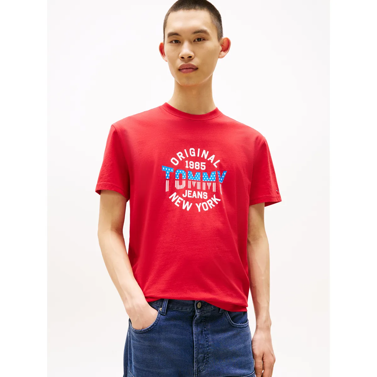 TOMMY HILFIGER - Polera Usa Circle Graphic Logo Rojo Tommy Jeans