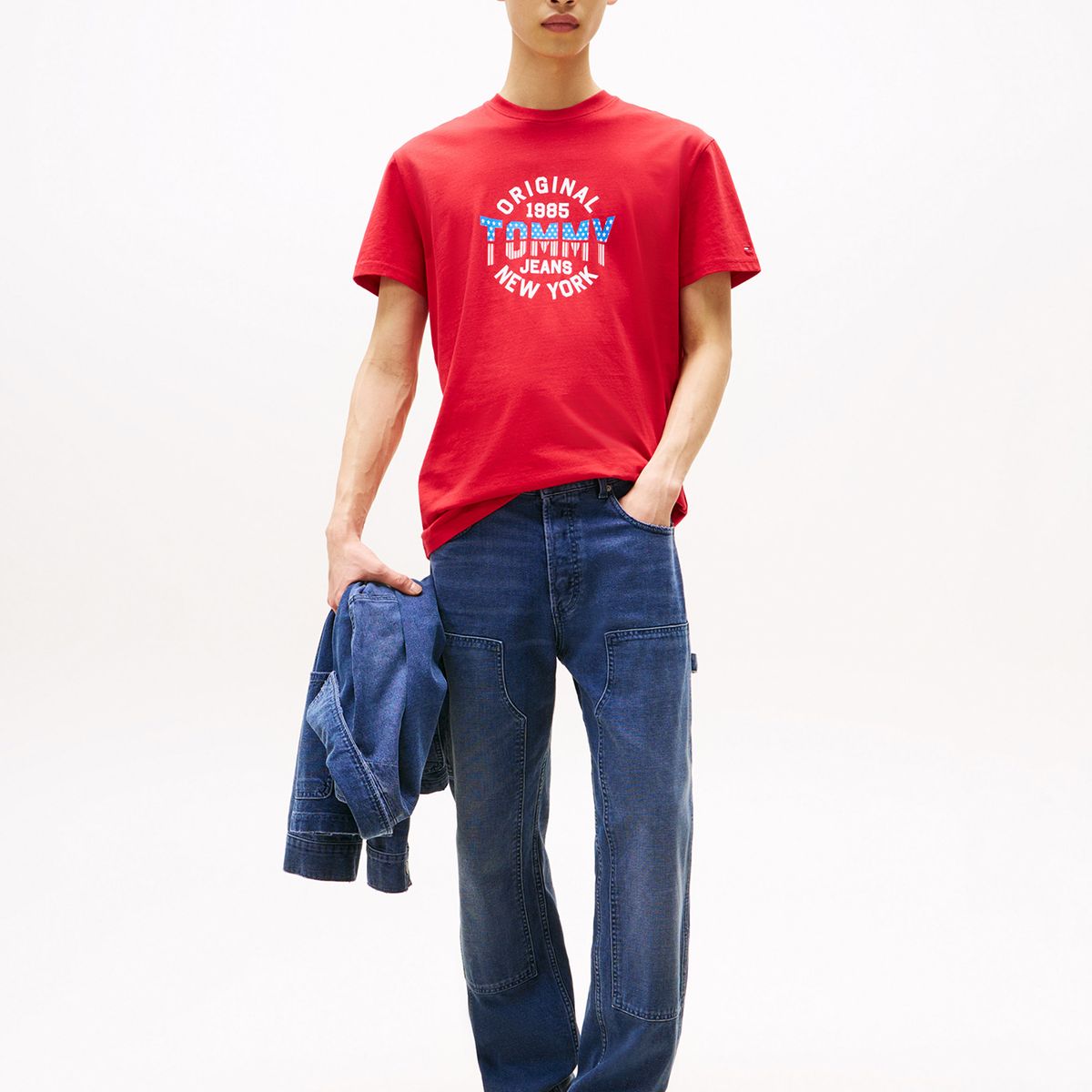 TOMMY HILFIGER - Polera Usa Circle Graphic Logo Rojo Tommy Jeans