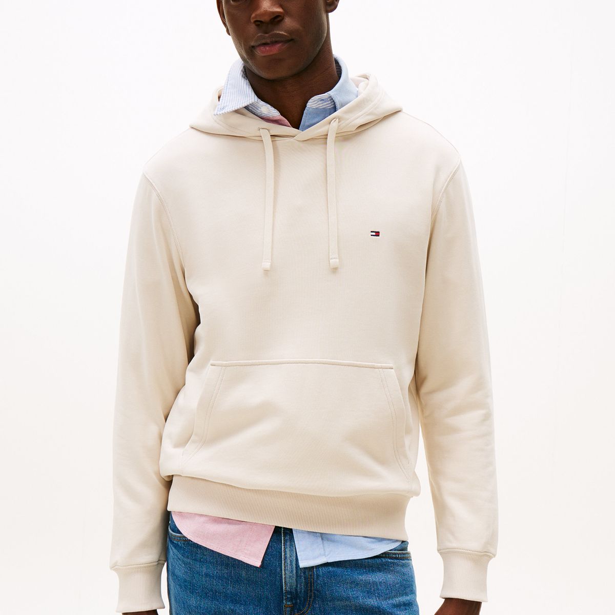 TOMMY HILFIGER - Polerón Hoodie Con Logo Bordado Beige Tommy Hilfiger