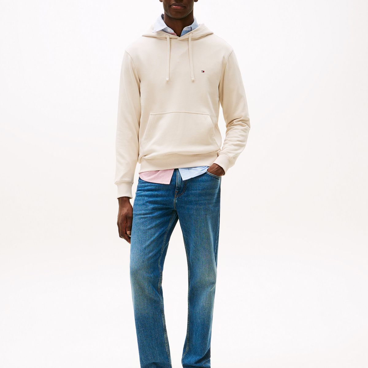 TOMMY HILFIGER - Polerón Hoodie Con Logo Bordado Beige Tommy Hilfiger