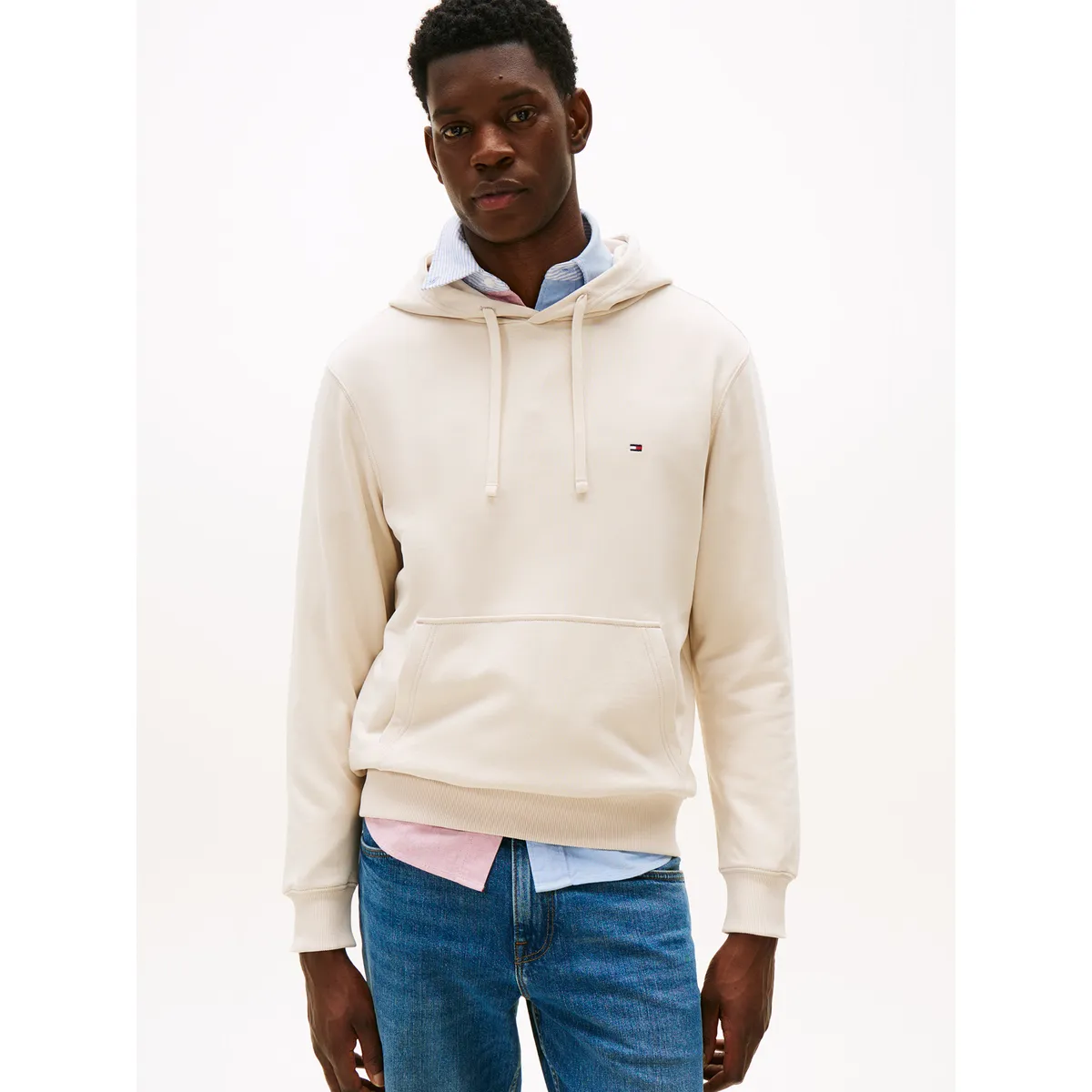 TOMMY HILFIGER - Polerón Hoodie Con Logo Bordado Beige Tommy Hilfiger