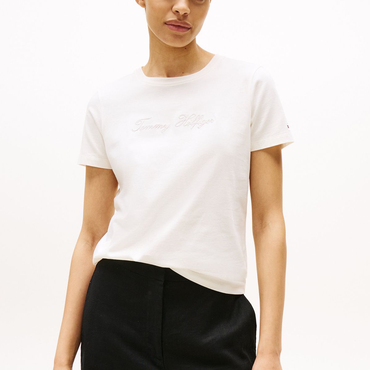 TOMMY HILFIGER - Polera Con Logo Lurex Script Blanco Tommy Hilfiger