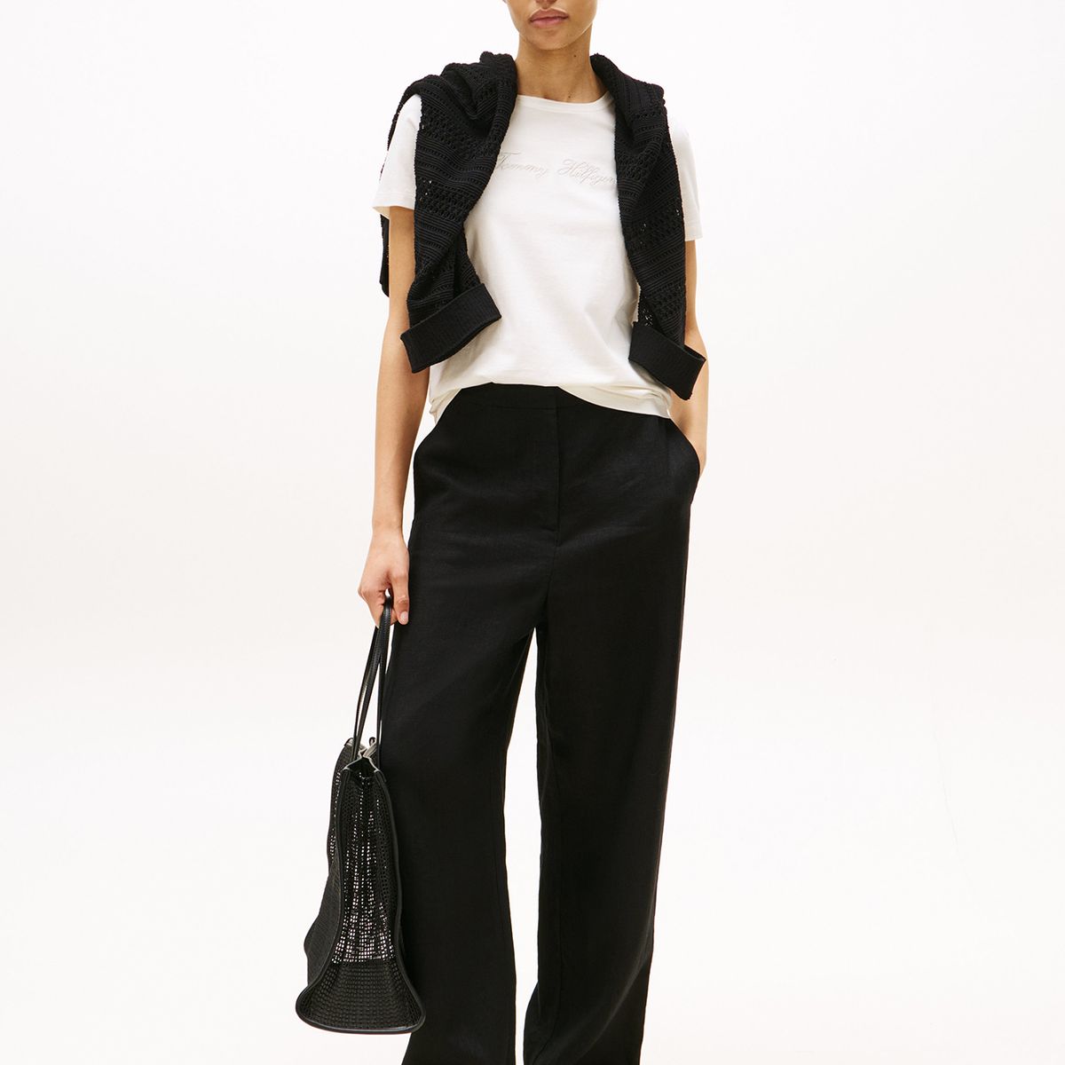 TOMMY HILFIGER - Polera Con Logo Lurex Script Blanco Tommy Hilfiger