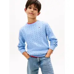 TOMMY HILFIGER - Sweater De Niño De Punto Trenzado Celeste
