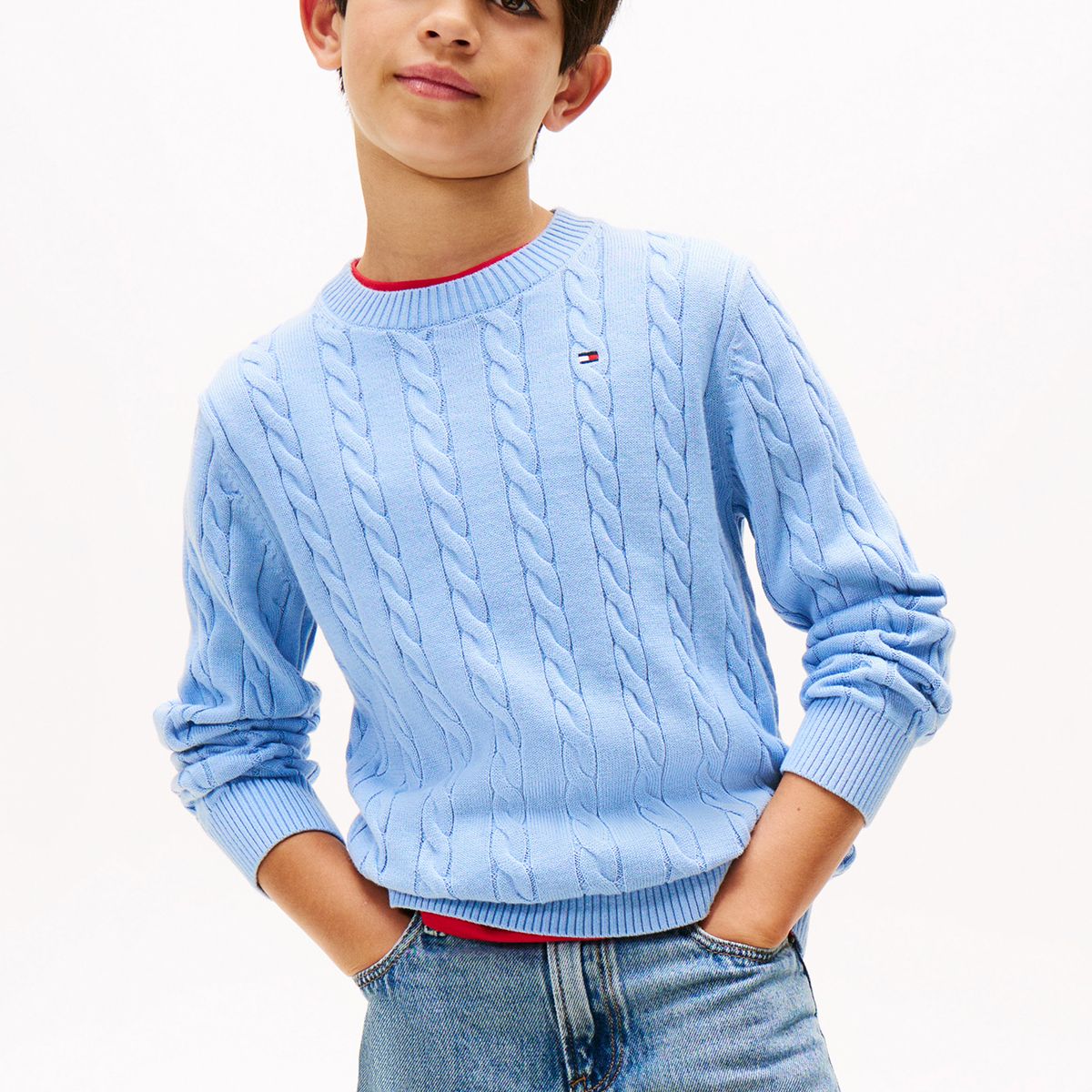 TOMMY HILFIGER - Sweater De Niño De Punto Trenzado Celeste Tommy Hilfiger