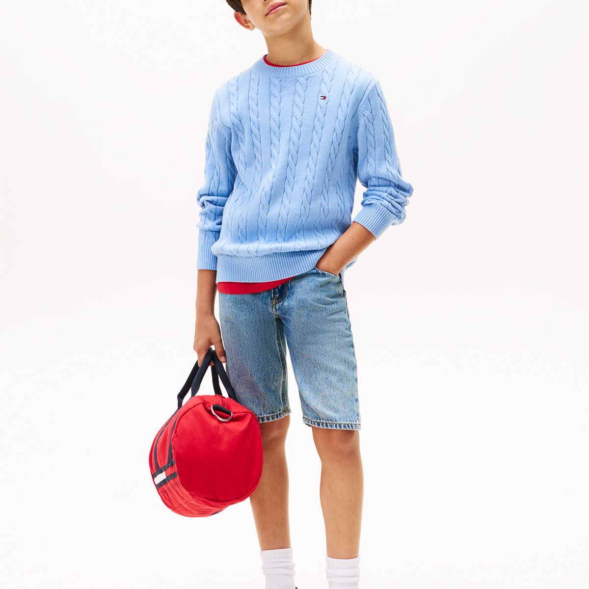 TOMMY HILFIGER - Sweater De Niño De Punto Trenzado Celeste Tommy Hilfiger