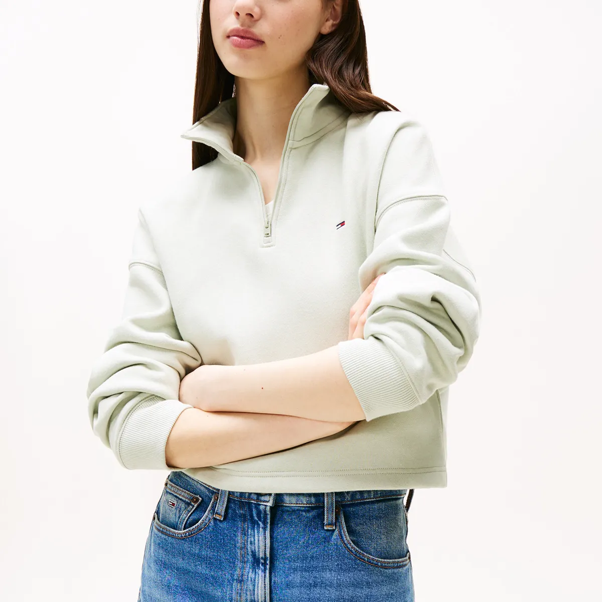 TOMMY HILFIGER - Polerón Relaxed Cropped Con Cremallera Verde Tommy Jeans